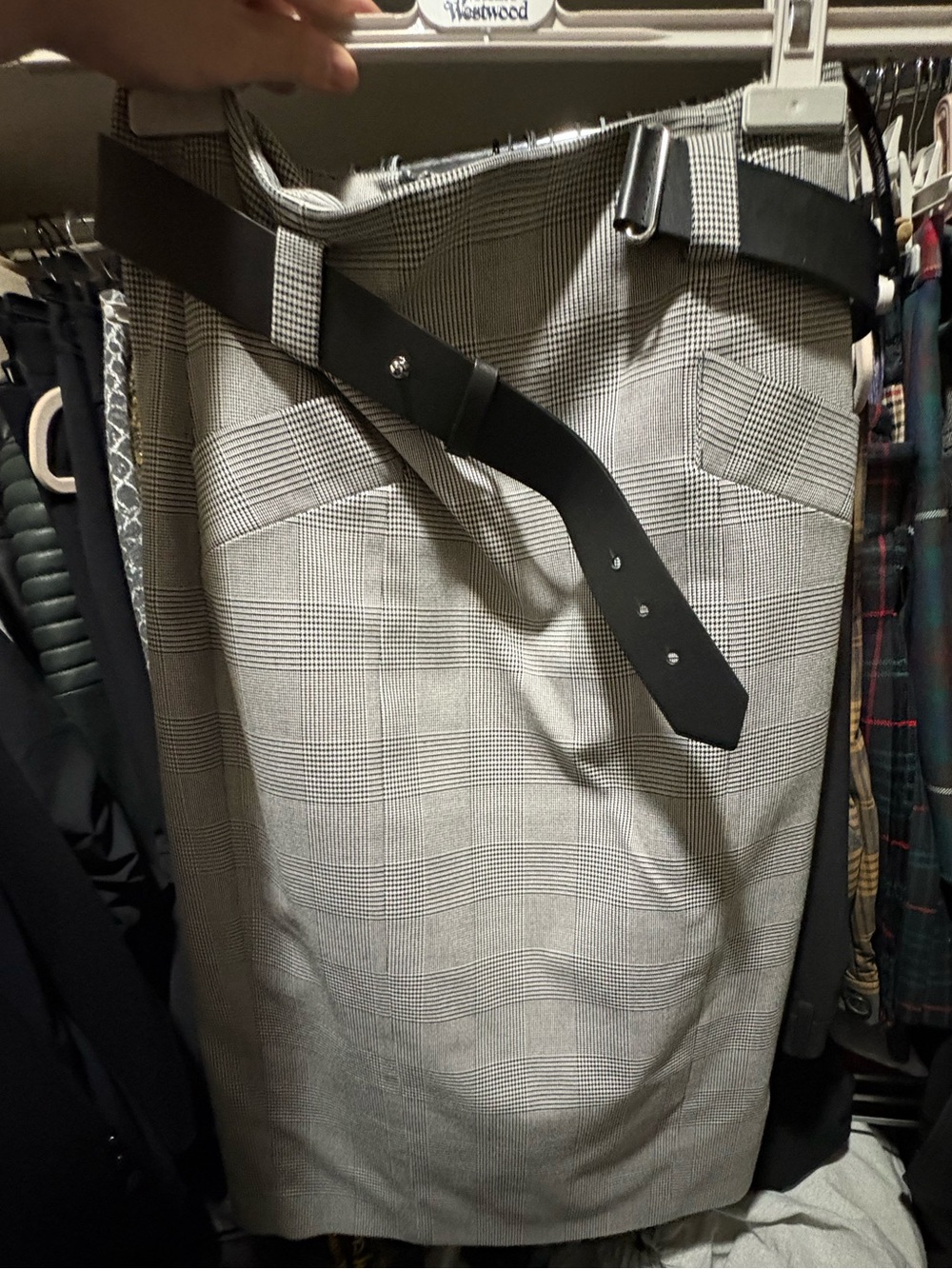 Karen Millen Black and Gray Plaid Skirt with belt